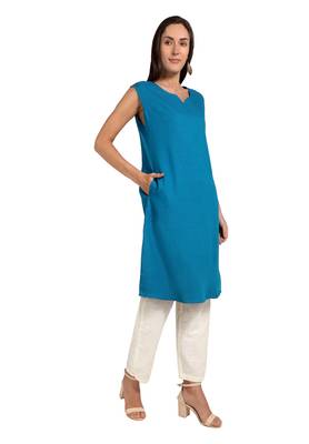 Blue plain cotton cotton-kurtis 4