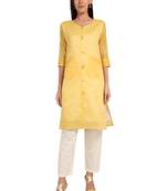 Yellow plain cotton cotton-kurtis