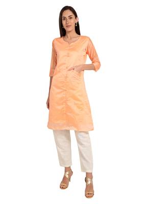 Orange plain cotton cotton-kurtis 1