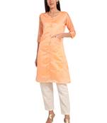 Orange plain cotton cotton-kurtis
