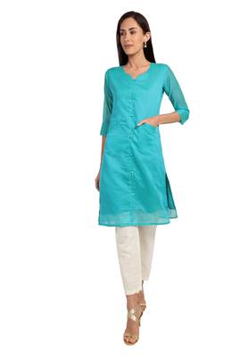 Blue plain cotton cotton-kurtis 1