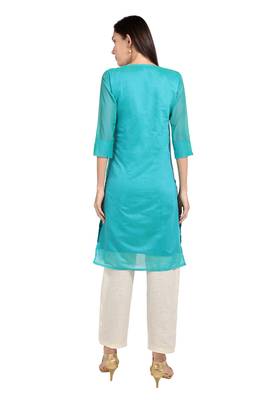Blue plain cotton cotton-kurtis 2