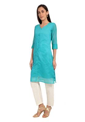 Blue plain cotton cotton-kurtis 3