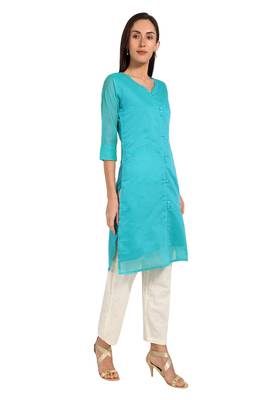 Blue plain cotton cotton-kurtis 4