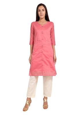 Pink plain cotton cotton-kurtis 1