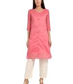 Pink plain cotton cotton-kurtis