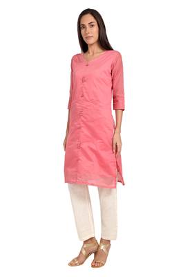 Pink plain cotton cotton-kurtis 3