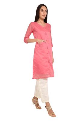 Pink plain cotton cotton-kurtis 4
