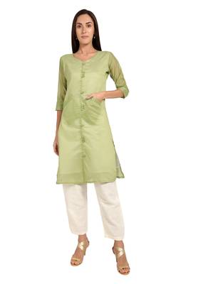 Green plain cotton cotton-kurtis 1