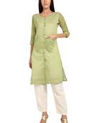 Green plain cotton cotton-kurtis