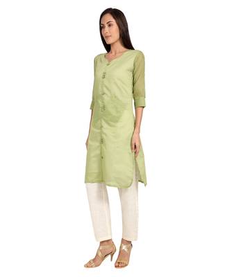 Green plain cotton cotton-kurtis 3