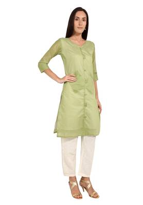 Green plain cotton cotton-kurtis 4