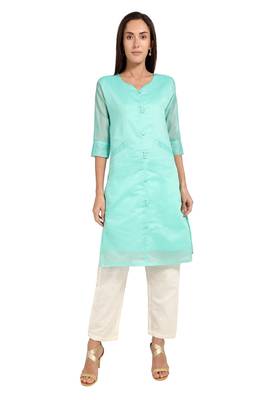 Blue plain cotton cotton-kurtis 1