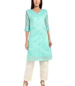 Blue plain cotton cotton-kurtis