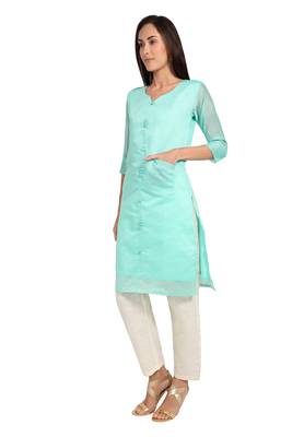 Blue plain cotton cotton-kurtis 3