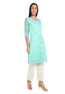 Blue plain cotton cotton-kurtis 4