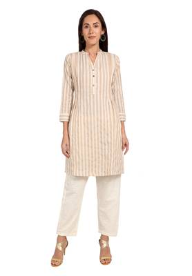 Beige plain cotton cotton-kurtis 1