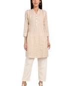 Beige plain cotton cotton-kurtis