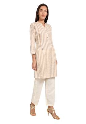 Beige plain cotton cotton-kurtis 3