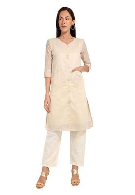 Cream plain cotton cotton-kurtis 1