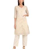 Cream plain cotton cotton-kurtis