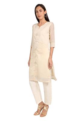 Cream plain cotton cotton-kurtis 3