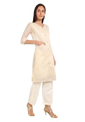 Cream plain cotton cotton-kurtis 4