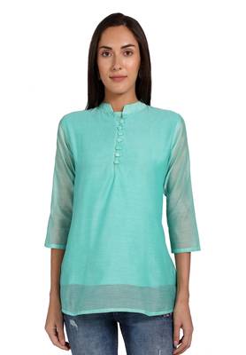 Blue plain cotton cotton-kurtis 1