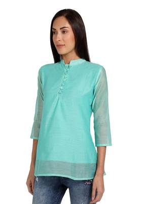 Blue plain cotton cotton-kurtis 3