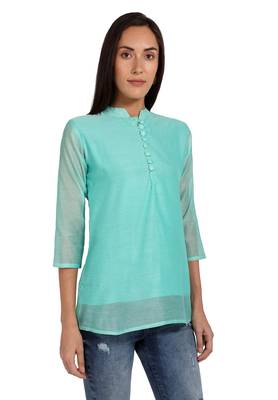 Blue plain cotton cotton-kurtis 4