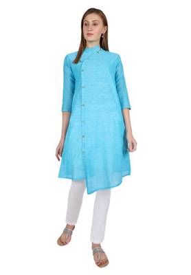 Blue plain cotton cotton-kurtis 1