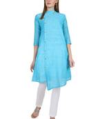 Blue plain cotton cotton-kurtis