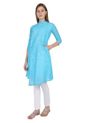 Blue plain cotton cotton-kurtis 3