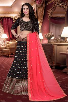 Black Embroidered Attractive Party Wear Malay satin Lehenga choli  1