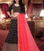Black Embroidered Attractive Party Wear Malay satin Lehenga choli 