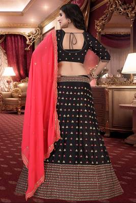 Black Embroidered Attractive Party Wear Malay satin Lehenga choli  2
