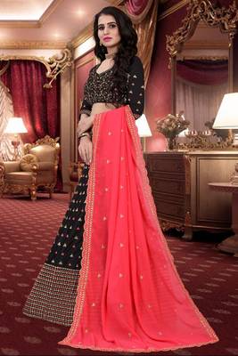 Black Embroidered Attractive Party Wear Malay satin Lehenga choli  3