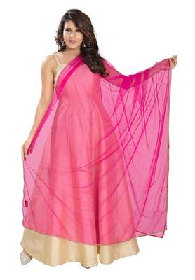 Salwar Studio Women's Pink Net Self Design Dupatta 1