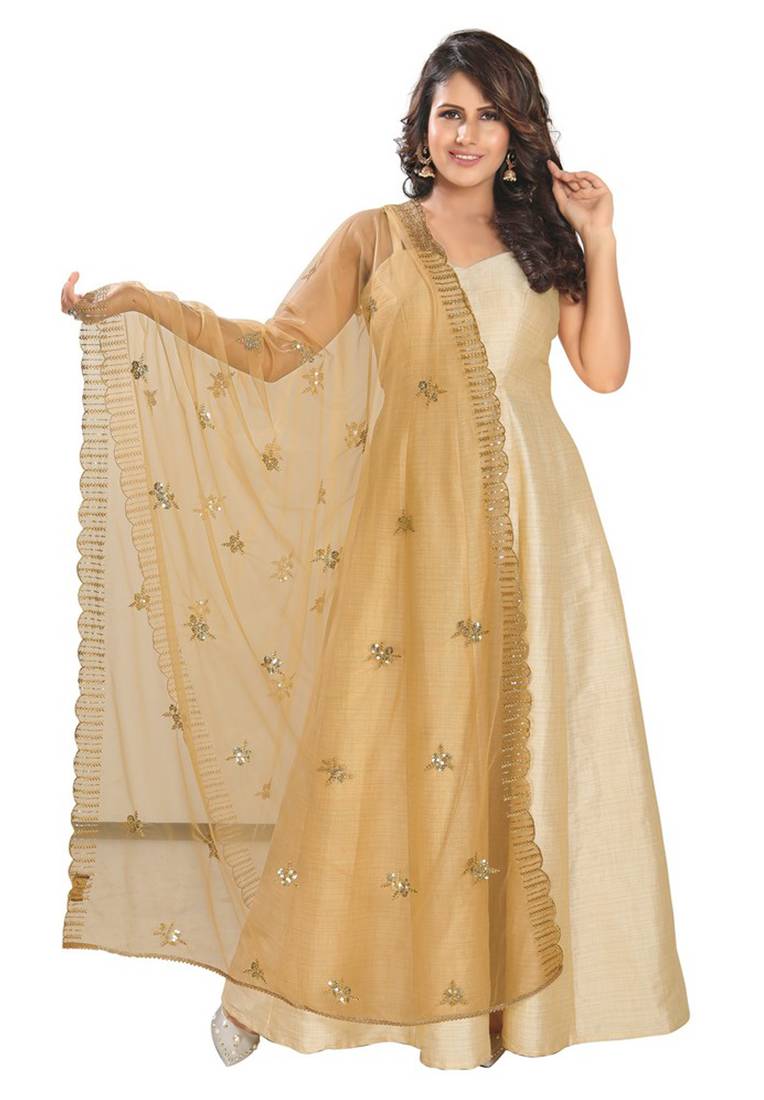 Salwar Studio Women's Gold Net Self Design Dupatta