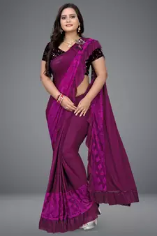 Magenta woven lycra saree with blouse
