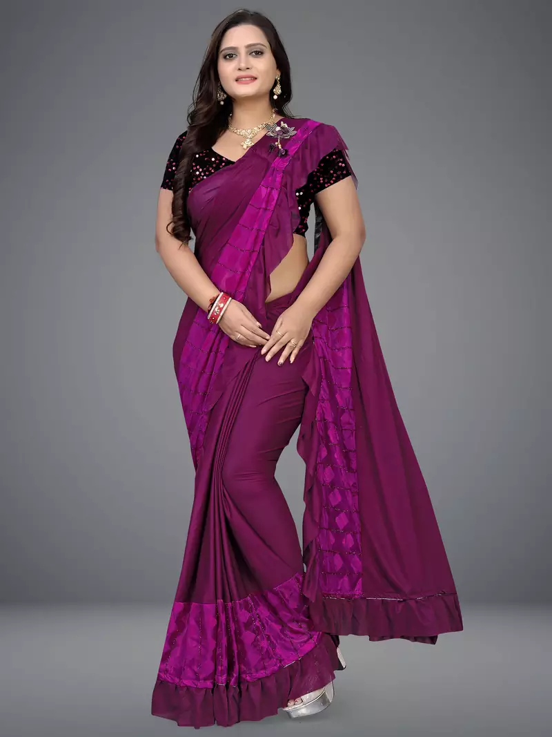 Magenta woven lycra saree with blouse