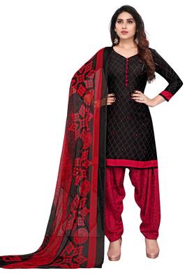 Salwar Studio Women's Black & Maroon Synthetic Printed Unstitch Dress Material with Dupatta 1