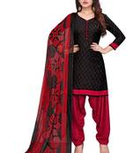 Salwar Studio Women's Black & Maroon Synthetic Printed Unstitch Dress Material with Dupatta
