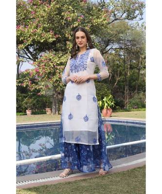 Embroidered royal blue organza kurti 1