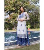 Embroidered royal blue organza kurti