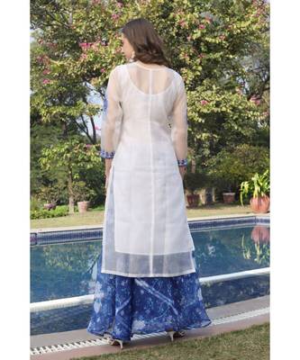 Embroidered royal blue organza kurti 3