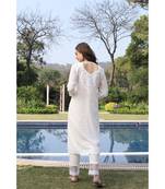 Handwork chikankari cotton kurta paired with net border pants (set of 2)