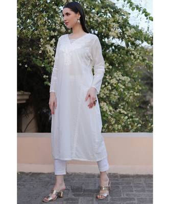 Handwork chikankari front and back white cotton kurti 2