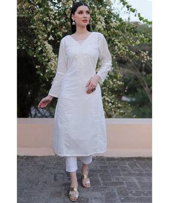 Handwork chikankari front and back white cotton kurti 3