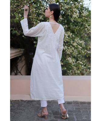 Handwork chikankari front and back white cotton kurti 5